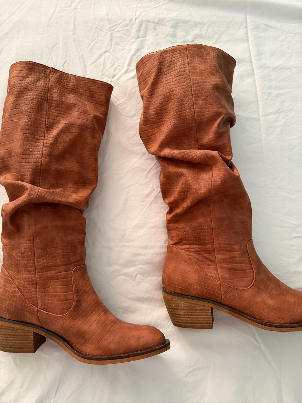 Women's Slouchy Mid-Calf Cowboy Boots in Cognac Brown